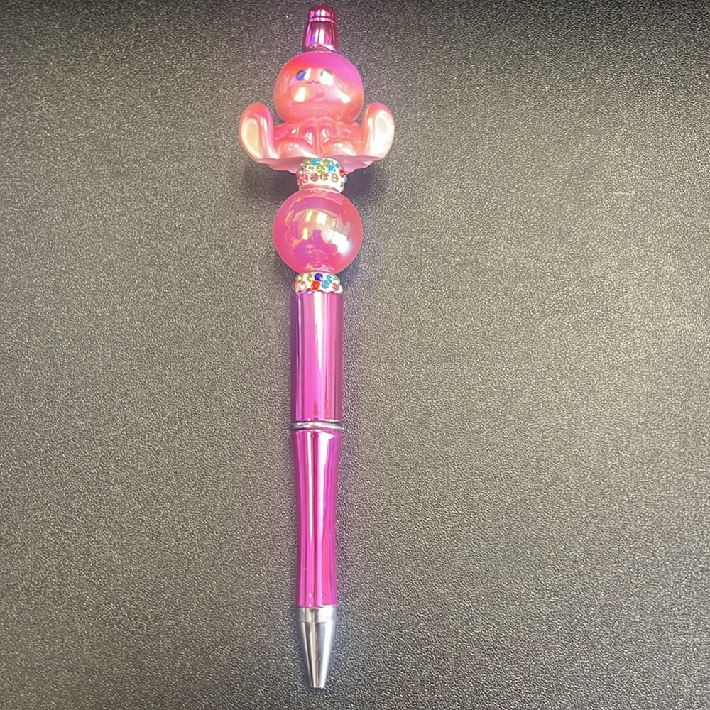 Pink Octopus Pen with Beaded Accents and Ink Refills Handmade Acrylic - Picture 4 of 7